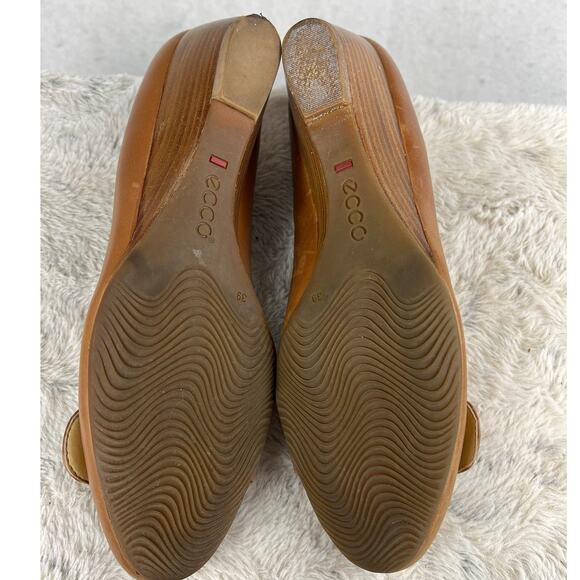 Ecco Durango Slip On Wedge Shoes Almond Toe Whiskey Leather Size 39 Comfort - Picture 5 of 10